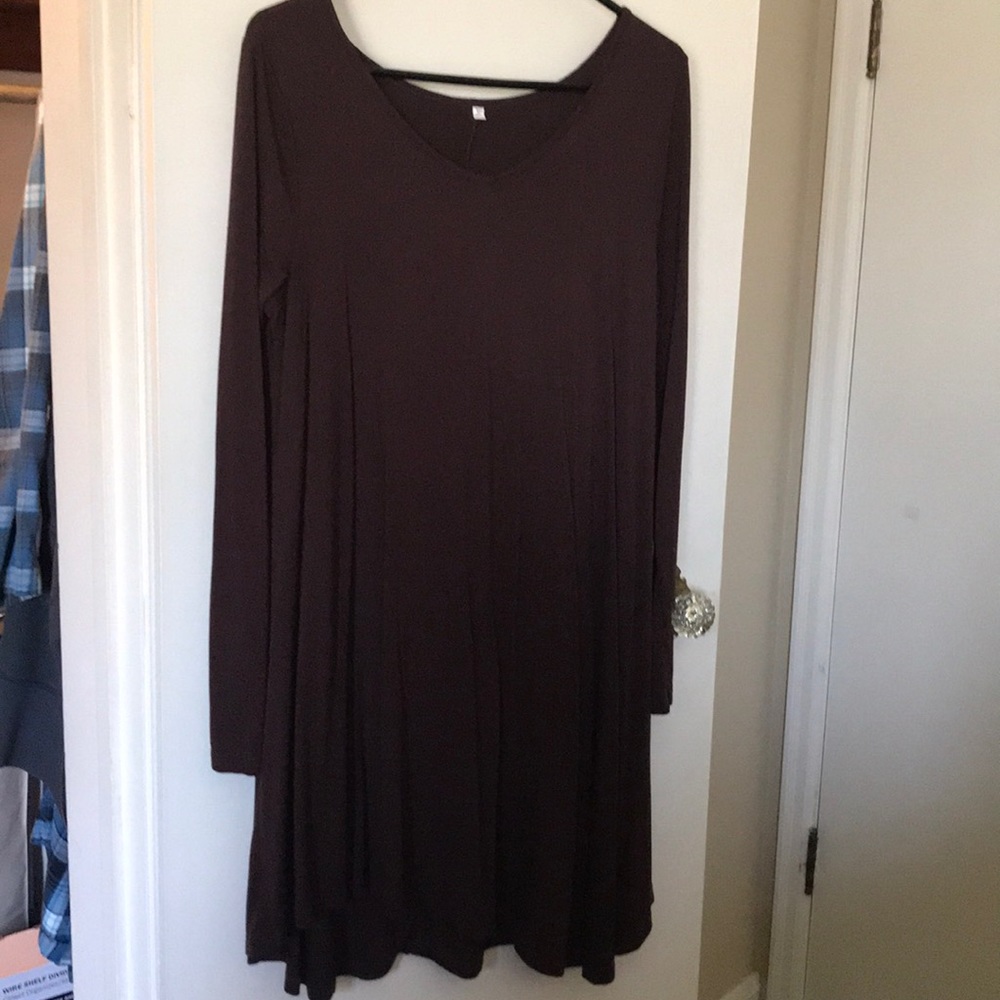 Brown V-Neck Tunic Top